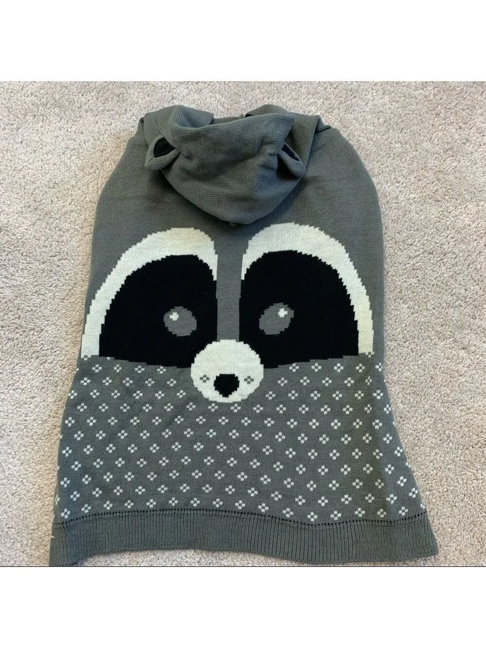 MARTHA Stewart Grey Raccoon Hooded Knit Sweater XL